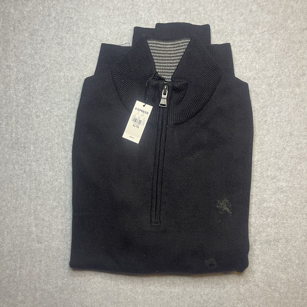 Vintage Express Men's Black Knit 1/4 Zip Mock Neck Pullover Sweater XL
